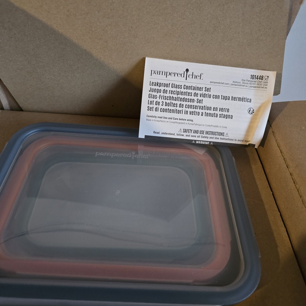 Pampered Chef 101448 Leakproof Glass Container Set Clear Multicolor Nesting - Picture 4 of 5